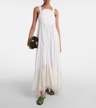 Abito lungo asimmetrico in cotone con pizzo | Loewe