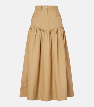 Gathered cotton and linen maxi skirt | Ganni