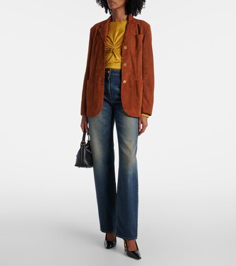 Jeans anchos de tiro alto con efecto desgastado | Versace