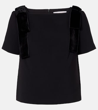 Bow-detail velvet-trimmed crêpe top | Carolina Herrera