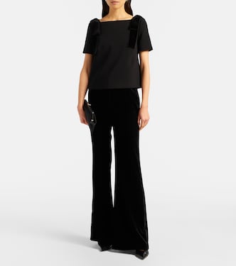 Bow-detail velvet-trimmed crêpe top | Carolina Herrera