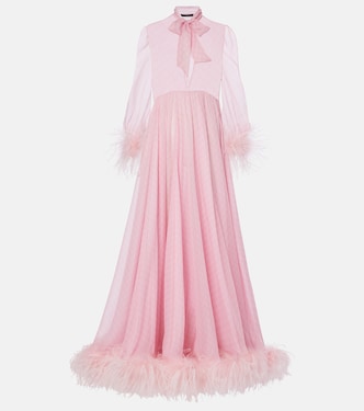 GG feather-trimmed silk chiffon gown | Gucci