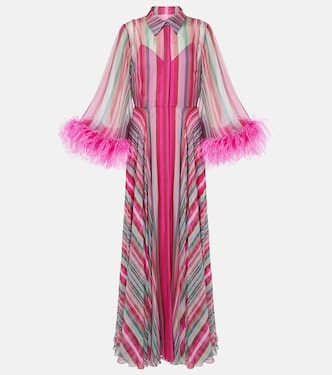 Abito lungo in seta chiffon con piume | Valentino