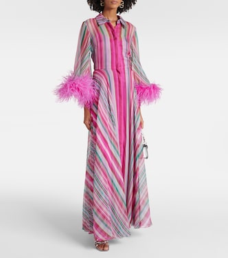 Vestido de fiesta de gasa de seda con plumas | Valentino