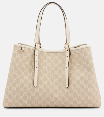 GG Emblem Medium leather-trimmed tote bag | Gucci