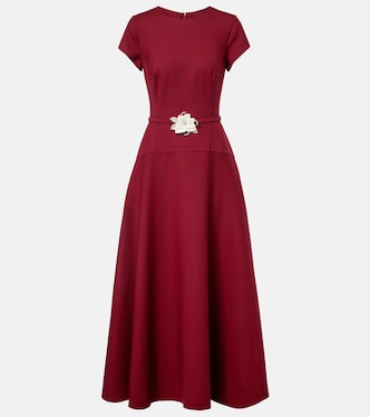 Vestido largo de crepé en mezcla de lana con aplique | Oscar de la Renta