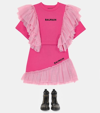 T-shirt cropped in cotone con logo | Balmain Kids