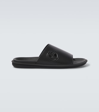 Logo embossed leather slides | Giorgio Armani