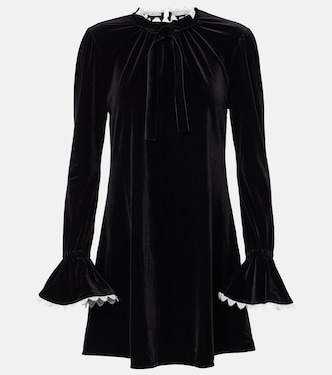 Bow-detail velvet jersey minidress | Ganni