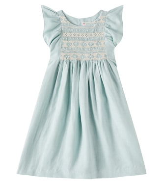 Besticktes Kleid Emeraude aus Leinen | Bonpoint