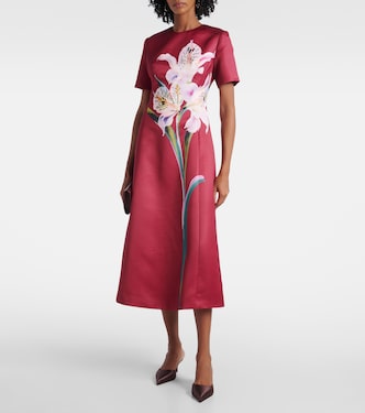 Robe midi Caroline en satin à fleurs | Leo Lin