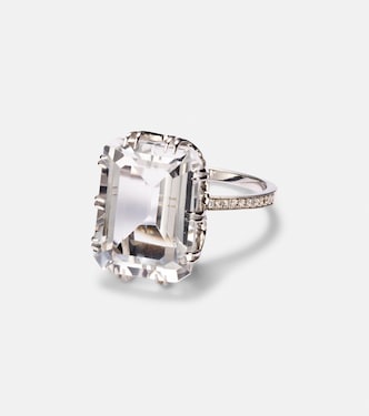 Ring Oblong aus 18kt Weißgold mit Diamanten und Topas | Ileana Makri