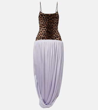 Bedrucktes Maxikleid mit Leder | Jacques Wei