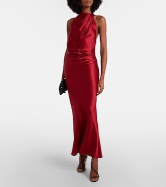 Draped halterneck silk satin gown | The Sei