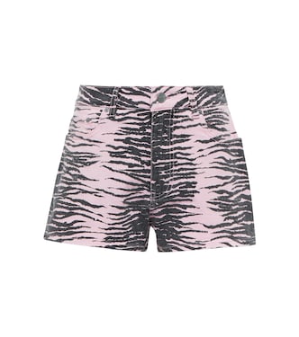 Shorts di jeans a vita alta con stampa | Ganni