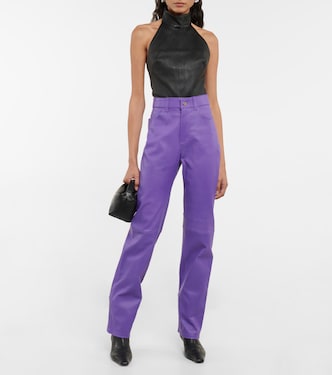 Pantalon droit Terry à taille haute en cuir | Stouls