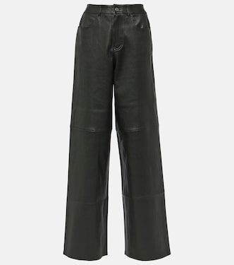 Pantaloni a gamba larga in pelle a vita alta | Stouls