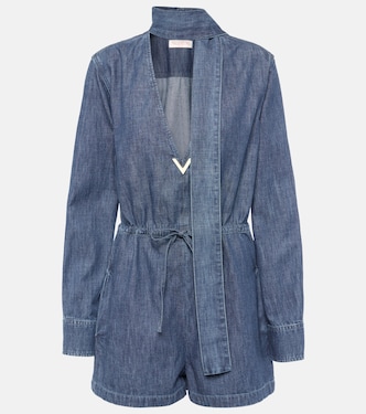 Mono de denim con cuello halter | Valentino