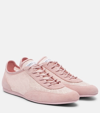 Sunny suede-trimmed lace sneakers | Jimmy Choo