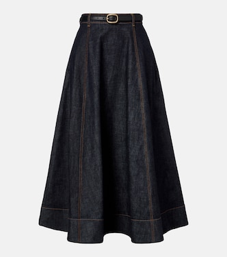High-rise denim midi skirt | Self-Portrait