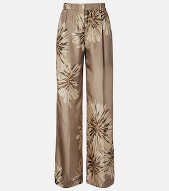 Floral silk pongee wide-leg pants | Brunello Cucinelli