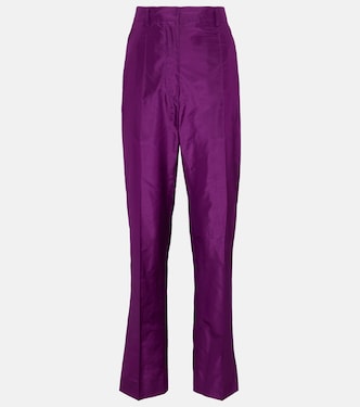 High-rise straight silk taffeta pants | Prada