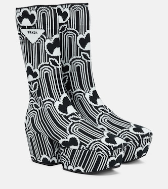 Jacquard platform ankle boots | Prada