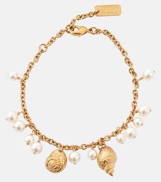 Faux pearls shell-embellished charm bracelet | Chloé