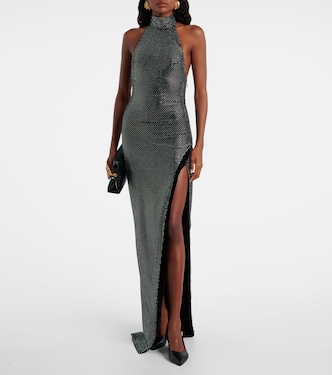 Rhinestone-embellished velvet maxi dress | Balmain