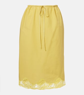 Lace-trimmed cotton and silk midi skirt | Saint Laurent