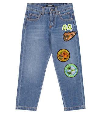 Jeans en mezcla de algodón bordados | Balmain Kids
