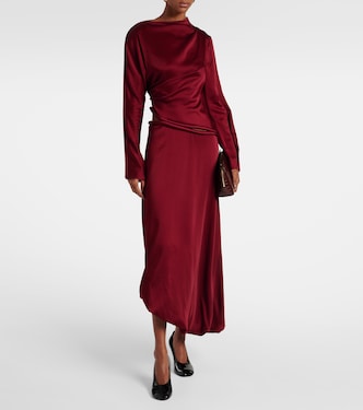 Abito midi in crêpe di raso drappeggiato | Victoria Beckham