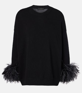 Feather-trimmed virgin wool sweater | Valentino