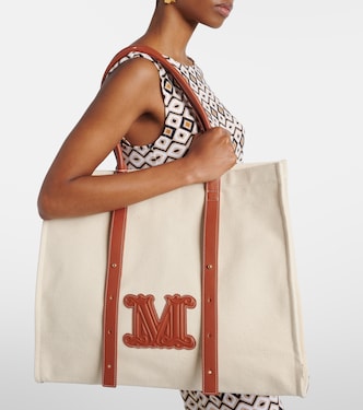 Brava leather-trimmed canvas tote bag | Max Mara