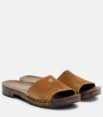 Logo faded suede mules | Miu Miu