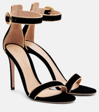105 leather-trimmed velvet sandals | Gianvito Rossi
