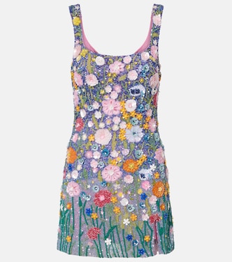 Embroidered floral-appliqué minidress | Là Fuori