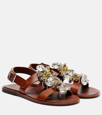 Verzierte Slingback-Sandalen aus Leder | Dries Van Noten