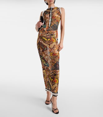 Bedrucktes Maxikleid aus Mesh mit Spitze | Jean Paul Gaultier