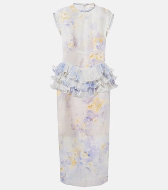 Vestido midi Crush de lino y seda floral | Zimmermann