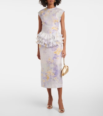 Robe midi Crush en lin et soie à fleurs | Zimmermann