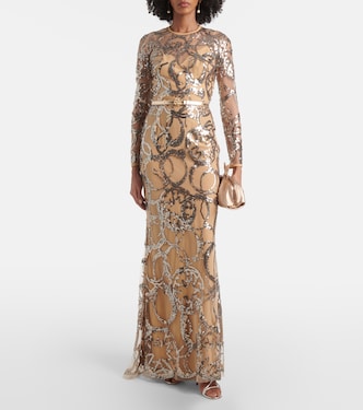 Sequined sheer tulle gown | Elie Saab