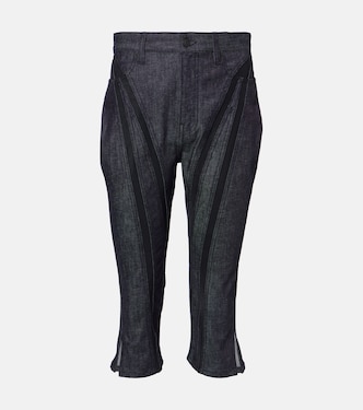 Pantalones capri de denim con malla | Mugler