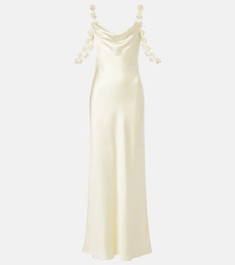Floral-appliqué satin maxi dress | Self-Portrait