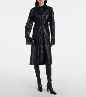 Ruched leather shirt dress | Toteme