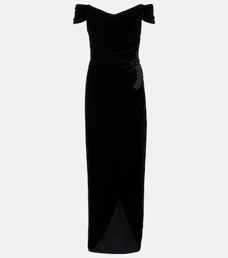 Embellished off-shoulder velvet gown | Costarellos