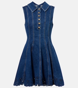 Abito corto di jeans con ricamo | Self-Portrait