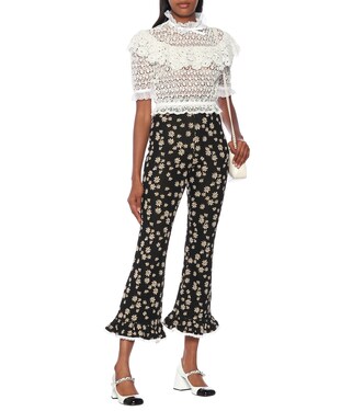 Pantalon évasé à taille haute à fleurs | Miu Miu