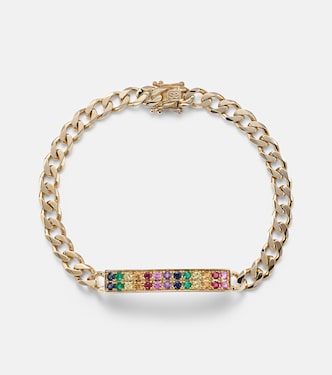 Bracelet chaîne Diamond Id Bar en or jaune 14 ct et saphirs | Sydney Evan