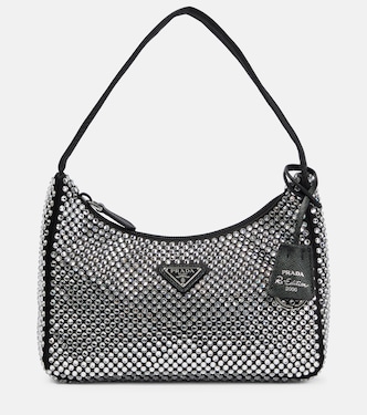 Kristallverzierte Schultertasche aus Satin | Prada